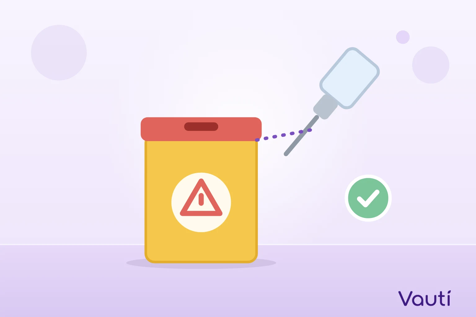 Ilustração de um coletor amarelo para materiais perfurocortantes recebendo uma agulha de caneta